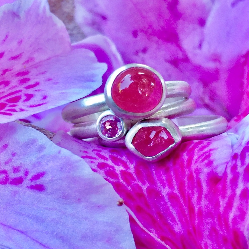 NATURAL RARE HOT PINK SAPPHIRE MATTE STERLING RING - Picture 3 of 8